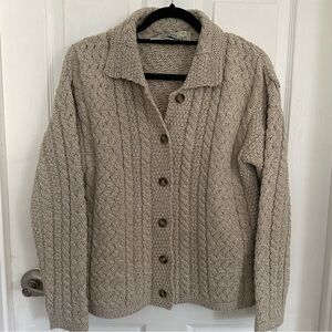 Aran Crafts Merino wool cable knit cardigan size small beige